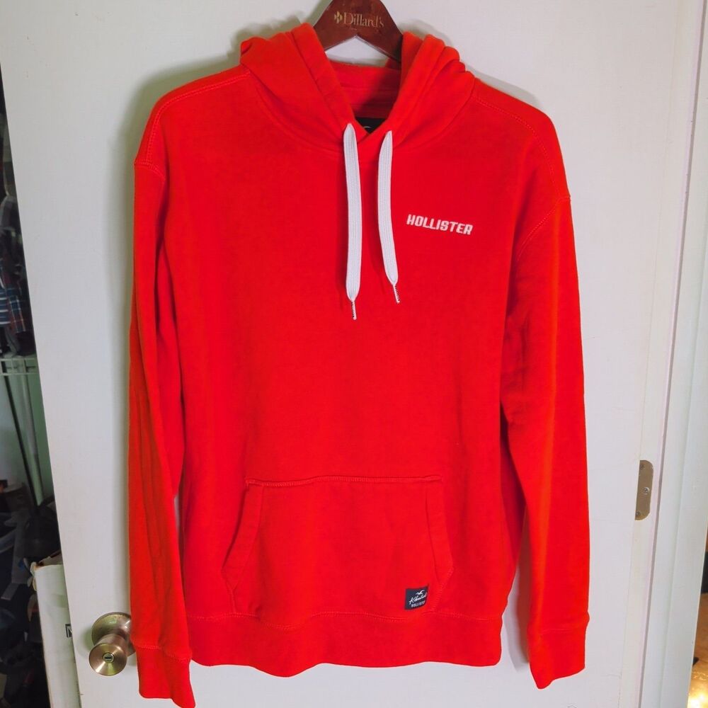 Hollister Khalid Fleece Pullover Hoodie Men’s M Orange Cotton Logo Hooded